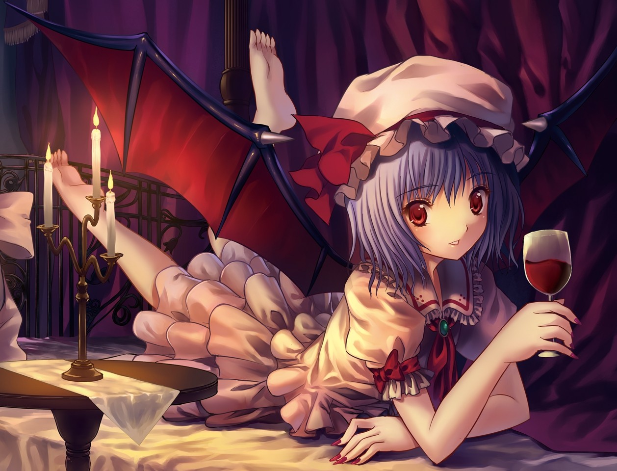 Wine Red Eyes Classy Hats Remilia Scarlet Anime Girls