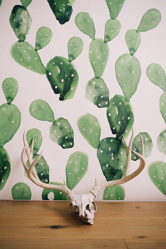 Watercolor Cactus Large Wall Mural From Anewalldecor On