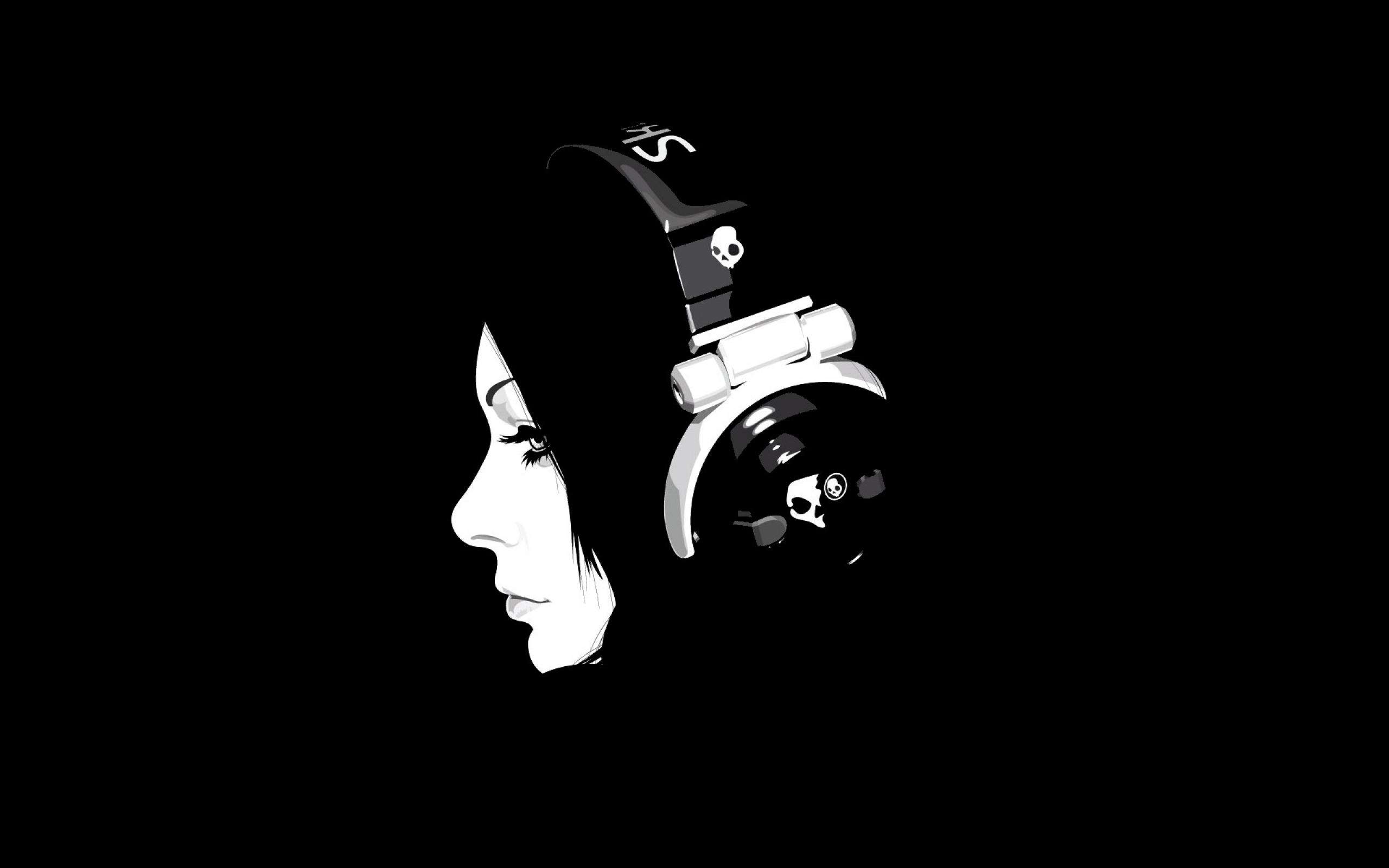 Skullcandy Headphones Girl Monochrome Zaaz Black Background