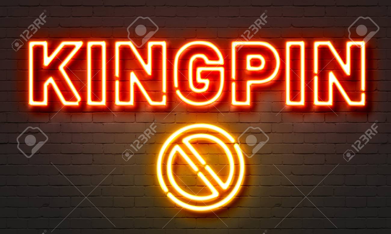 Kingpin Neon Sign On Brick Wall Background Stock Photo Picture