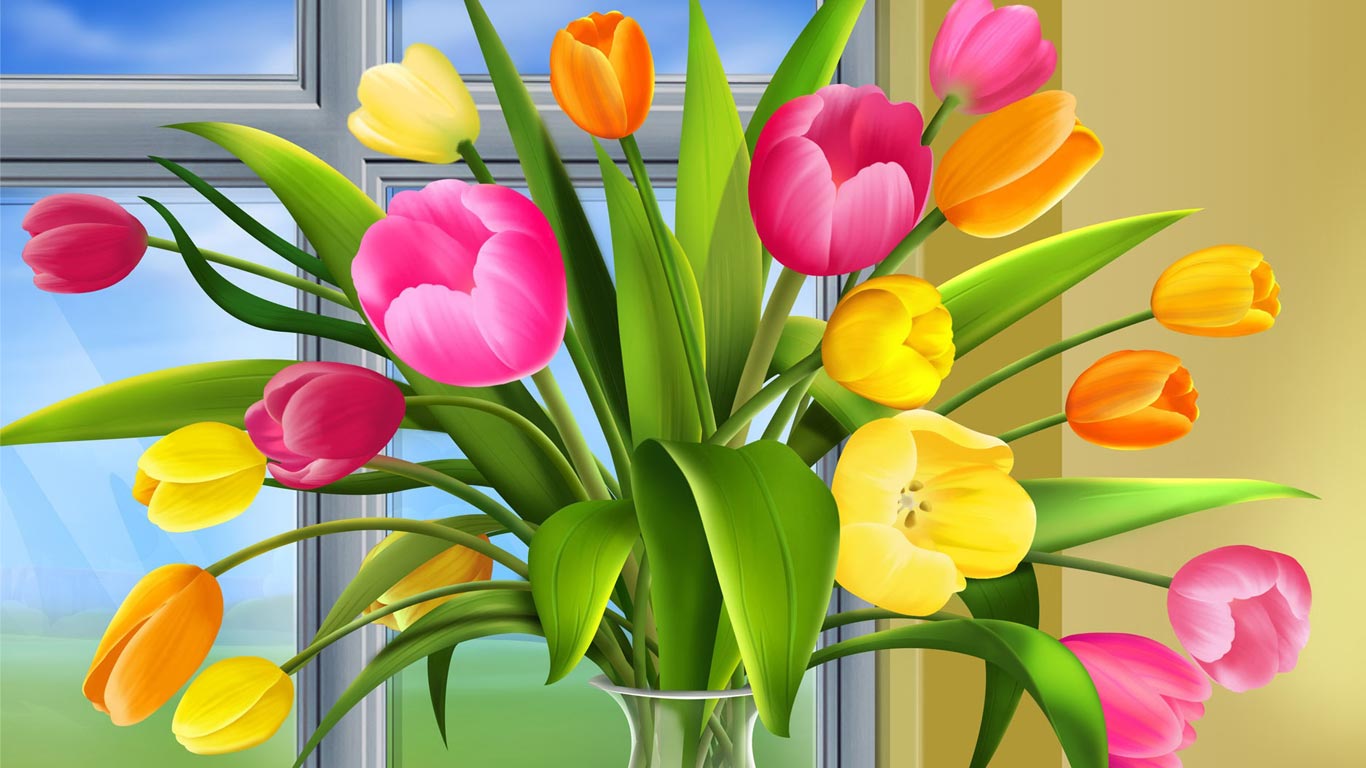 Spring tulips bouquet 1366x768 laptop wallpaper   wallpaper download