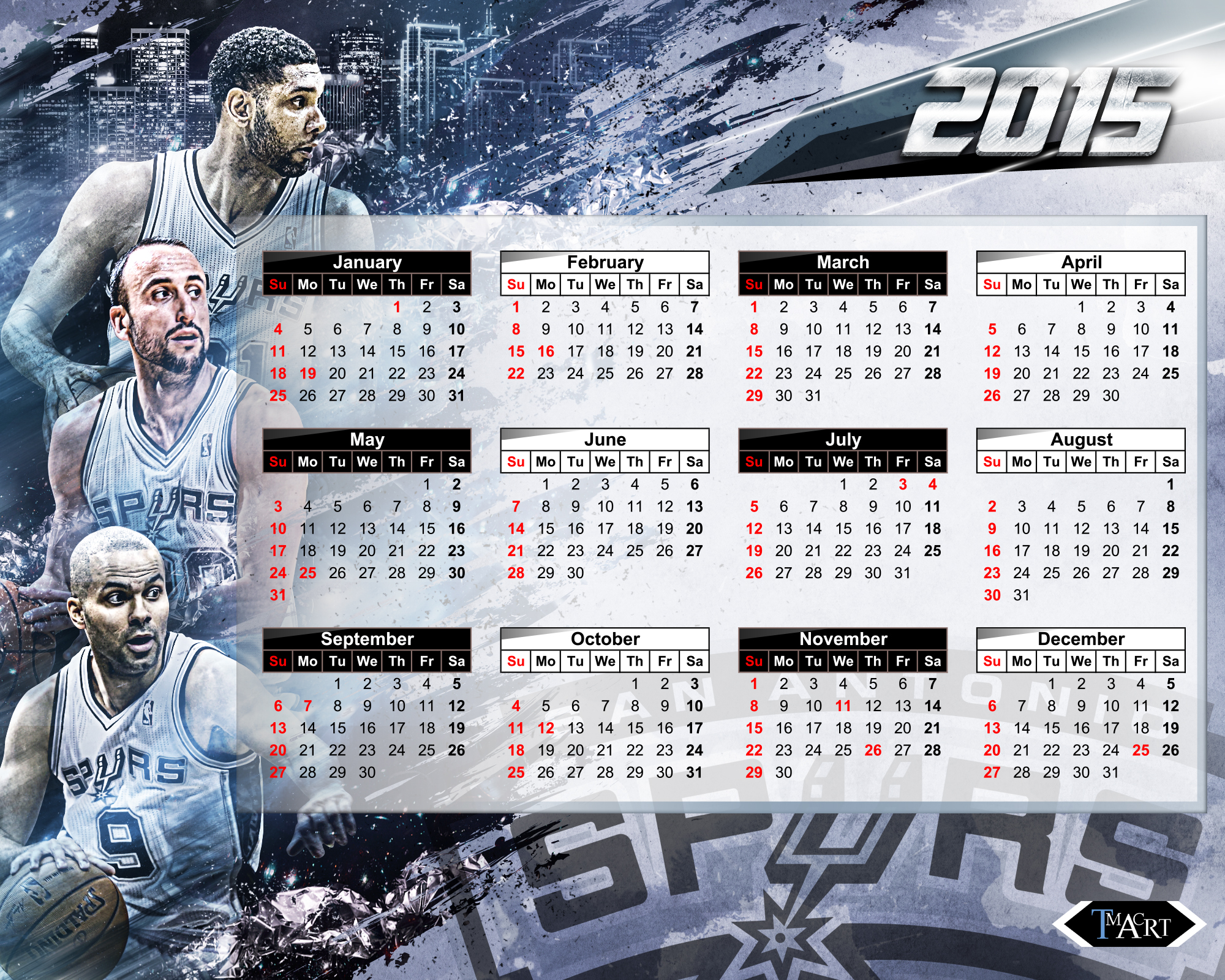 San Antonio Spurs Calendar By Tmaclabi