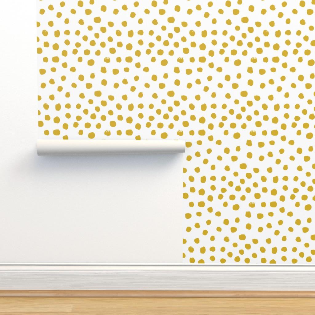 Dots Mustard Yellow Golden Nursery Baby Wallpaper Spoonflower