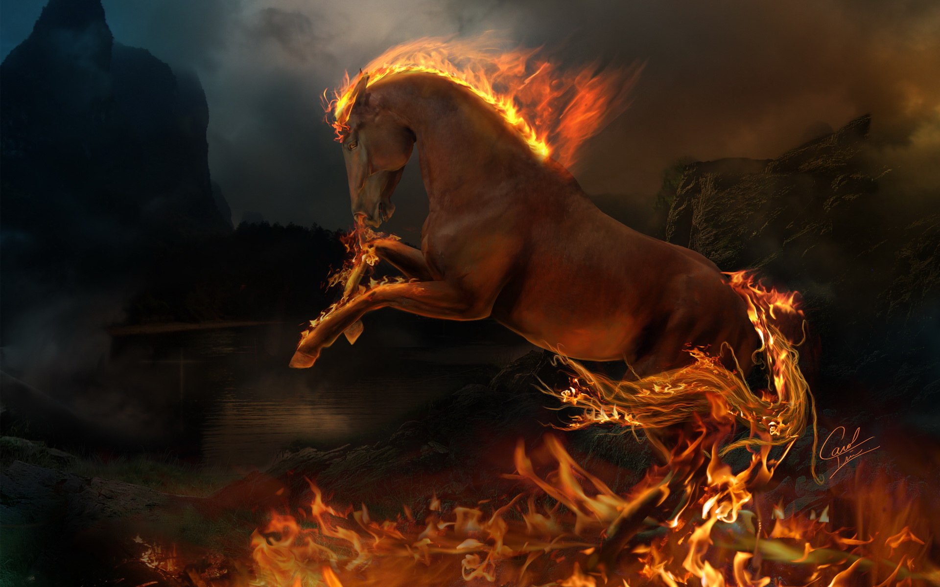 Fire Horse Cool Wallpaper Desktop Background