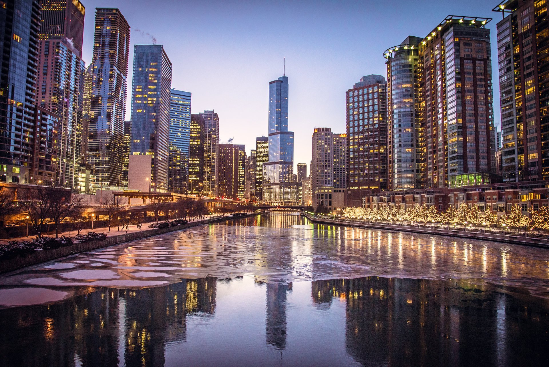 Chicago Illinois Town River Skyscraper Night Next