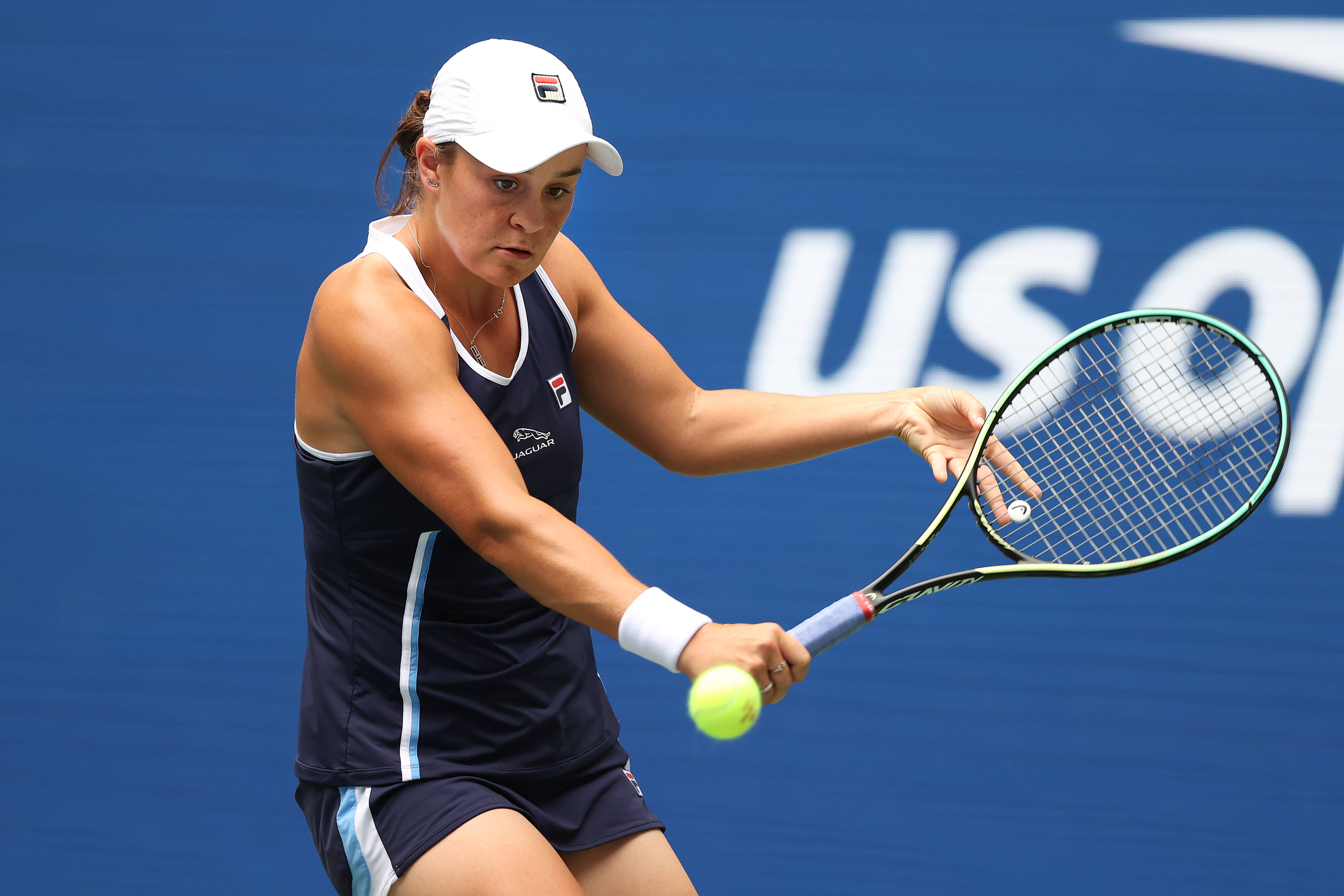 Ashleigh Barty In Action At The Us Open Tennis Tournament Wallpaper