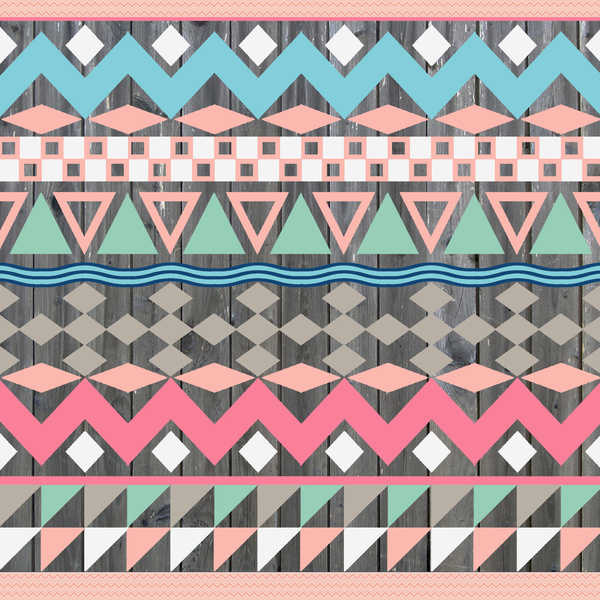 Vintage Wood Aztec Andes Teal Pink Abstract Pattern Art Print By