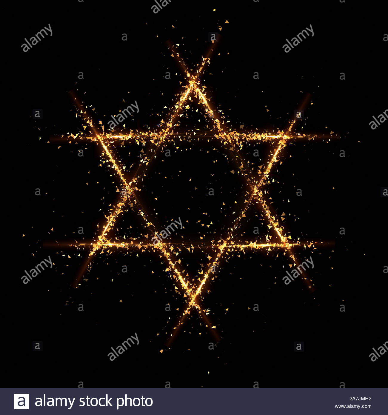 Star Of David Gold Particle Black Background 3d Rendering