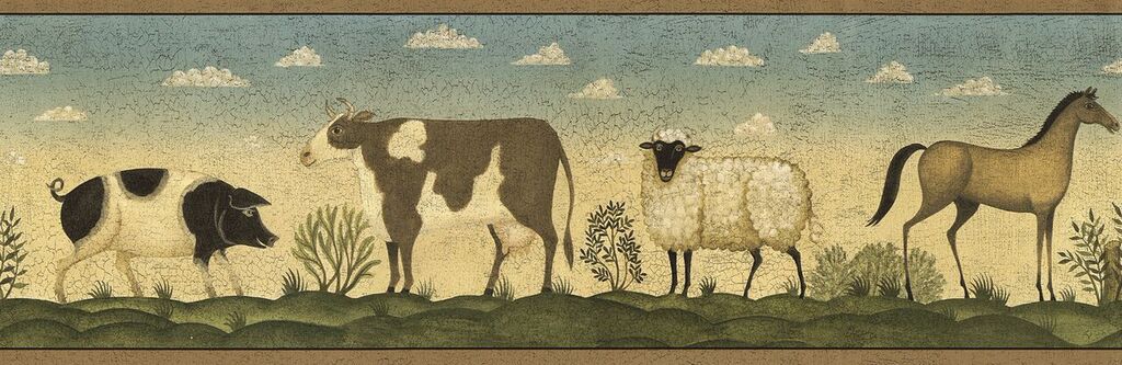 Primitive Folk Art Animals Wallpaper Border 250b69203