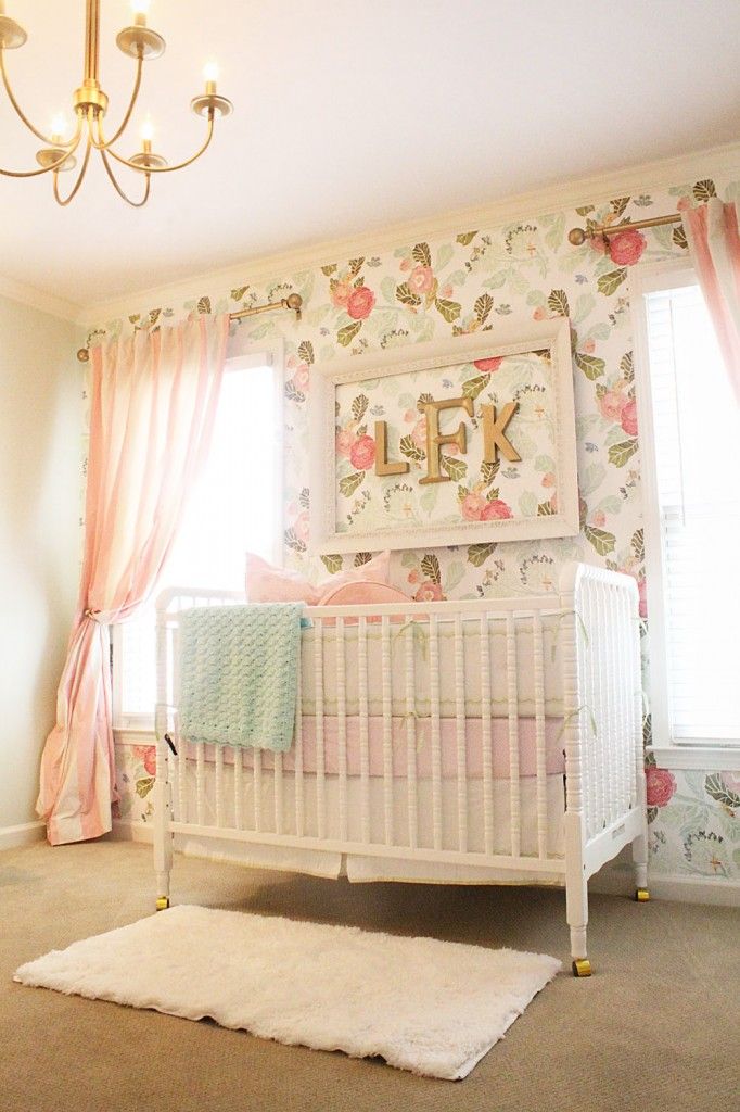 Beautiful Baby Girl Nursery With Floral Wallpaper Jenny Lind Crib I