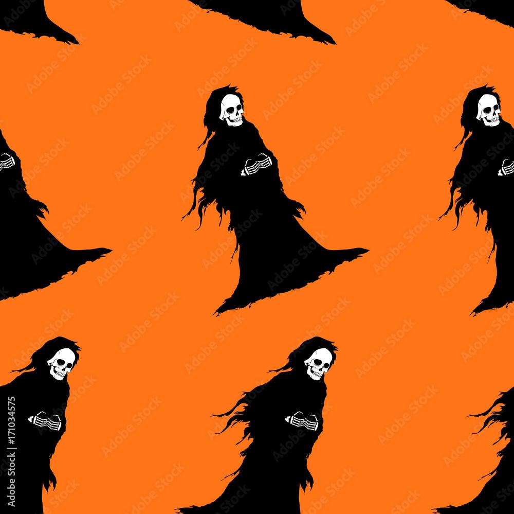 Seamless halloween background The figure of death in a black