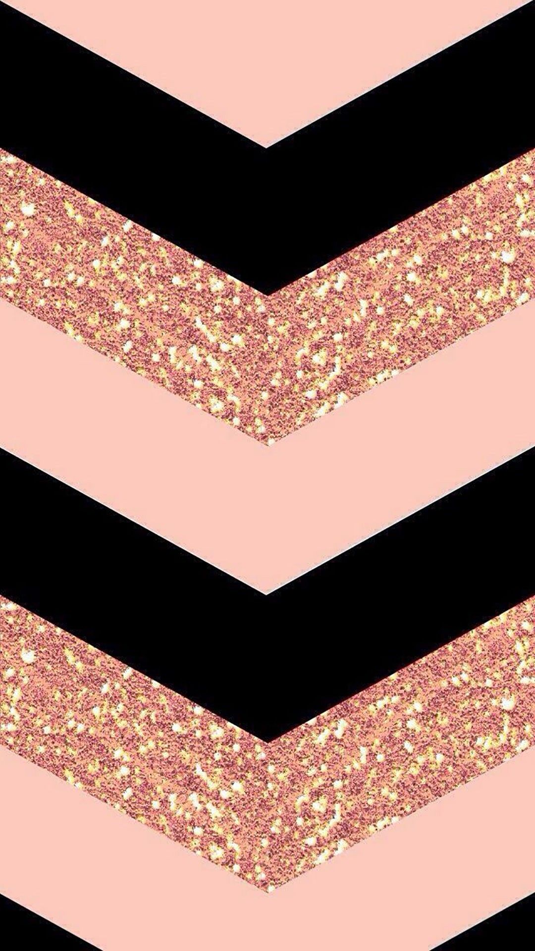 Rose gold glitter and black chevron pattern phone wallpaper