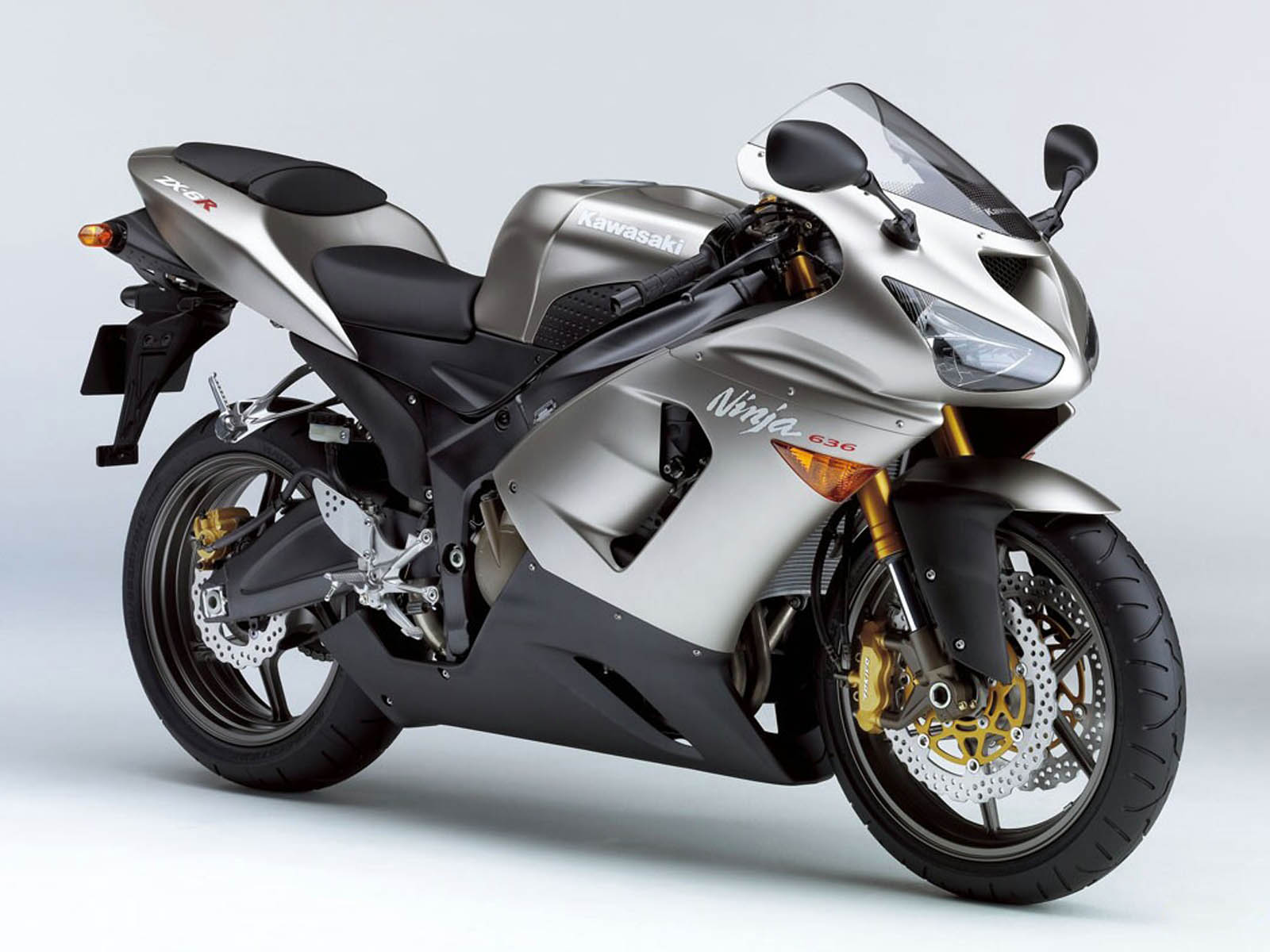 Silver Kawasaki Ninja ZX-6R Sportbike Motorcycle