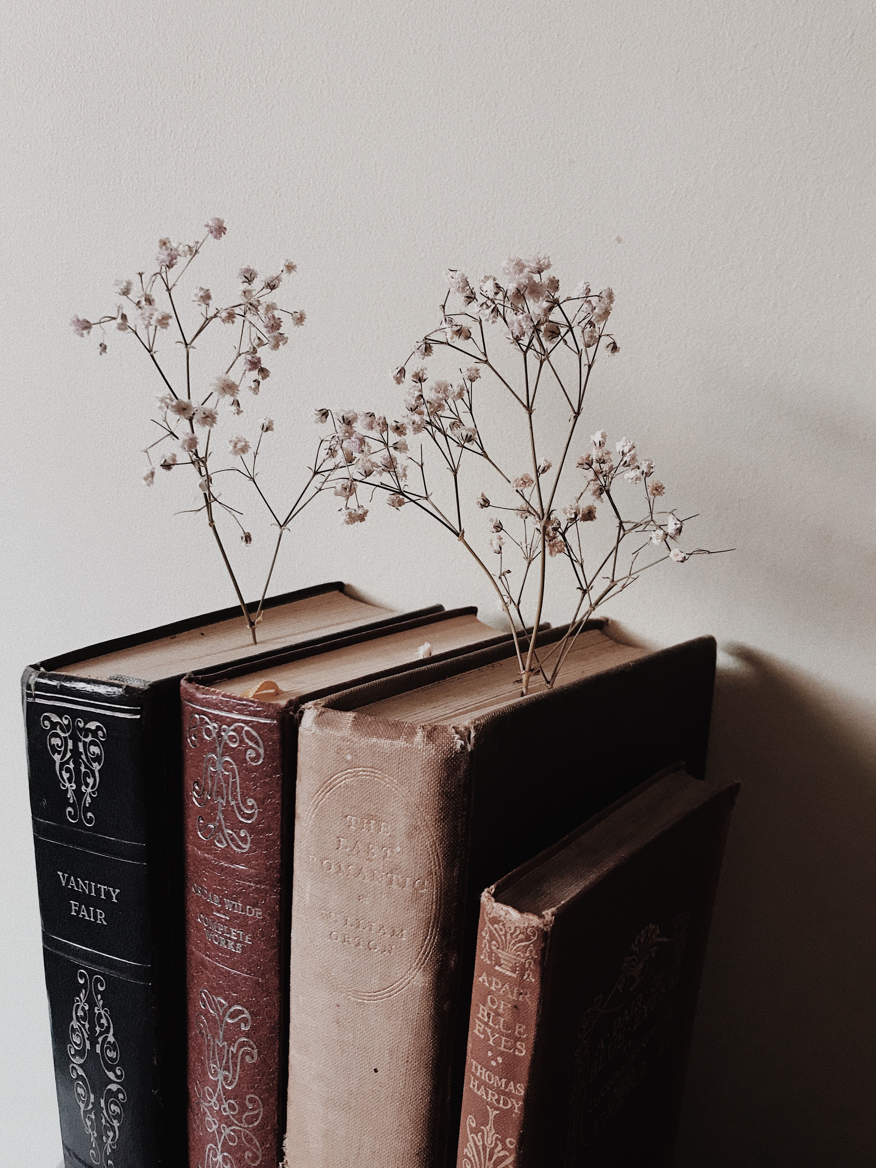 Dark Academia Books And Dried Flowers Wallpaper