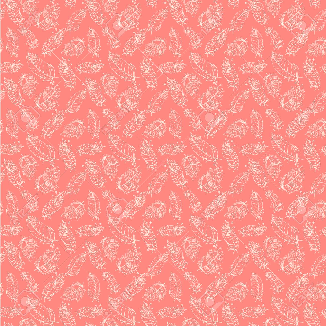 Vector Pink Seamless Pattern Ethnic Retro Design With Feathers