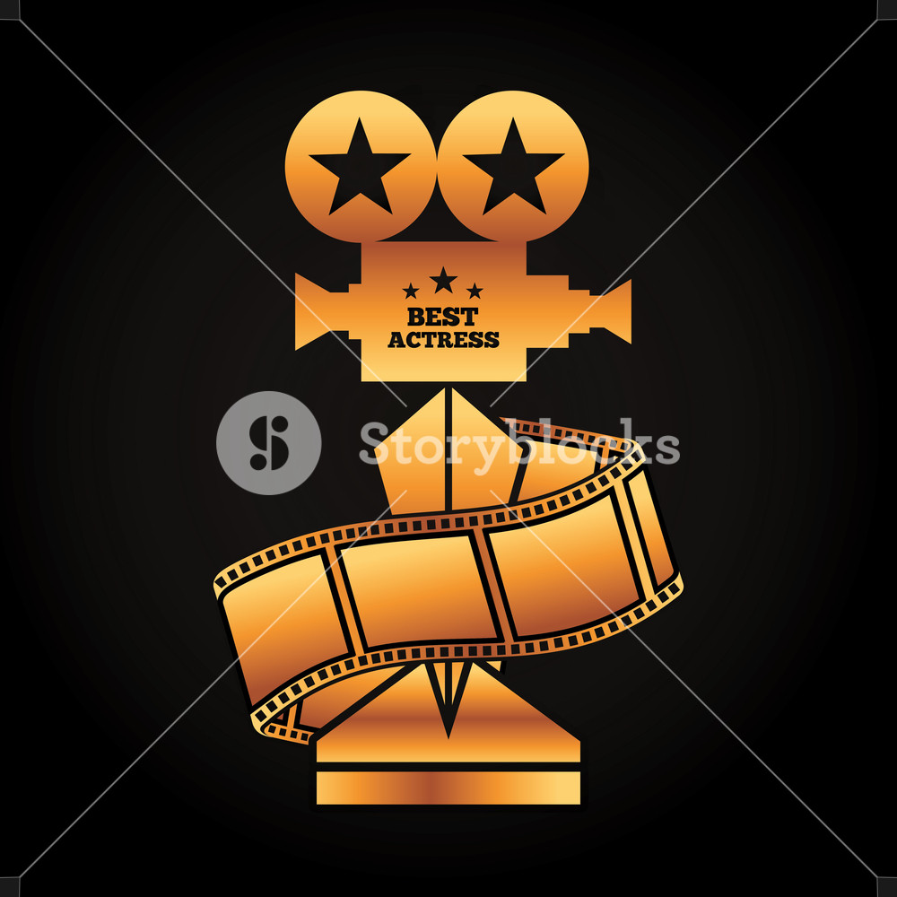 Gold Award Projector Trophy Best Actress Strip Film Movie Vector