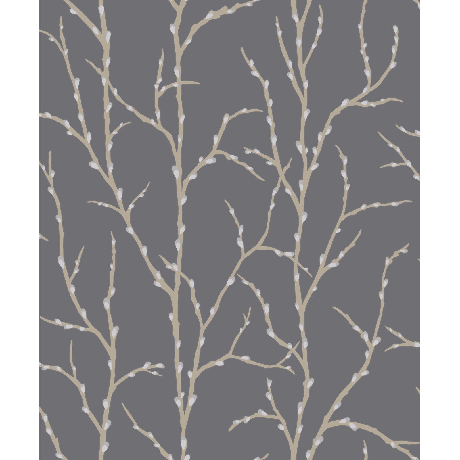 Rasch Pussy Willow Tree Wallpaper Charcoal Grey Silver Room