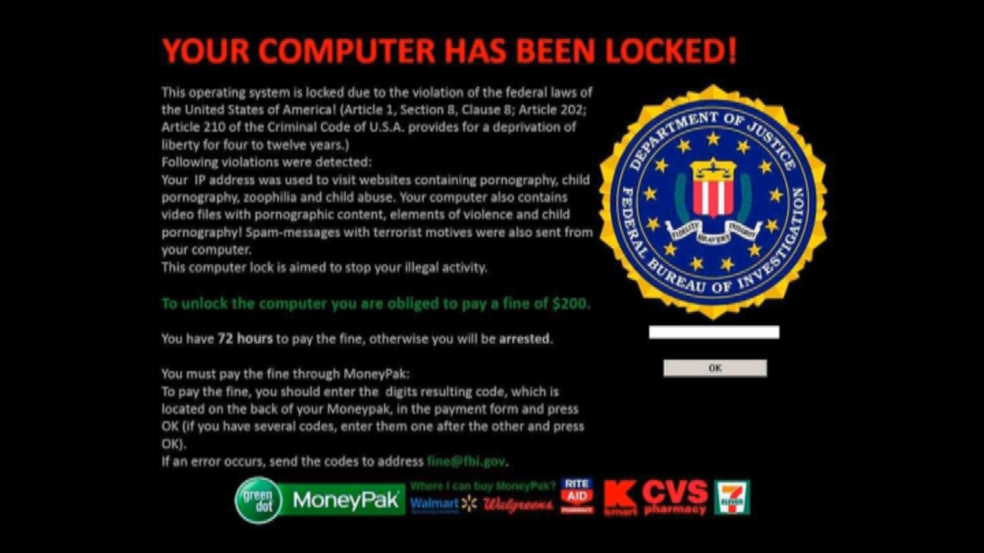 Puter Virus Fbi Screen Lock X Kb Jpeg Hacker