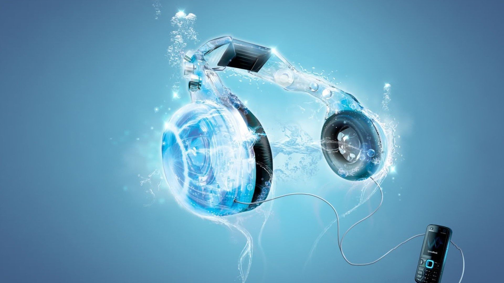 Headphones Blue Music 3d Art Wallpaper Background