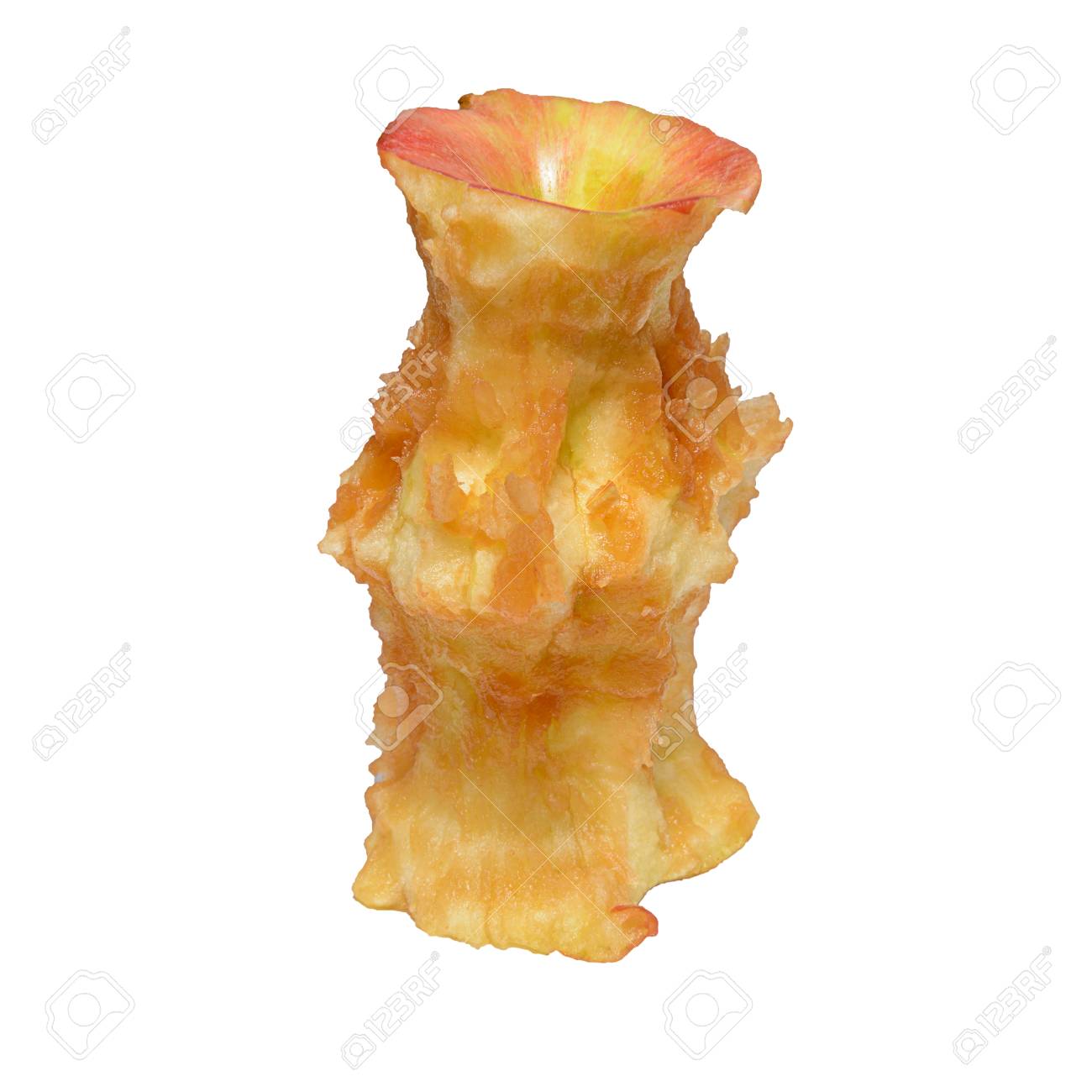 Bitten Stub Of An Apple On A White Background Stock Photo Picture