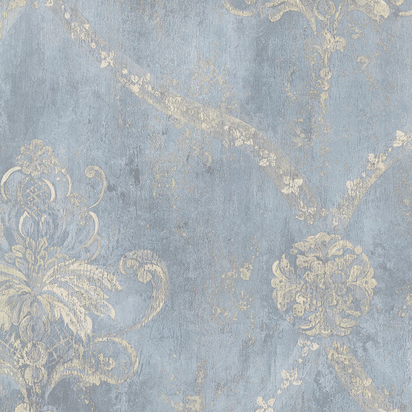 Large Damask in Blue and Beige   CH22567   Traditional   Wallpaper