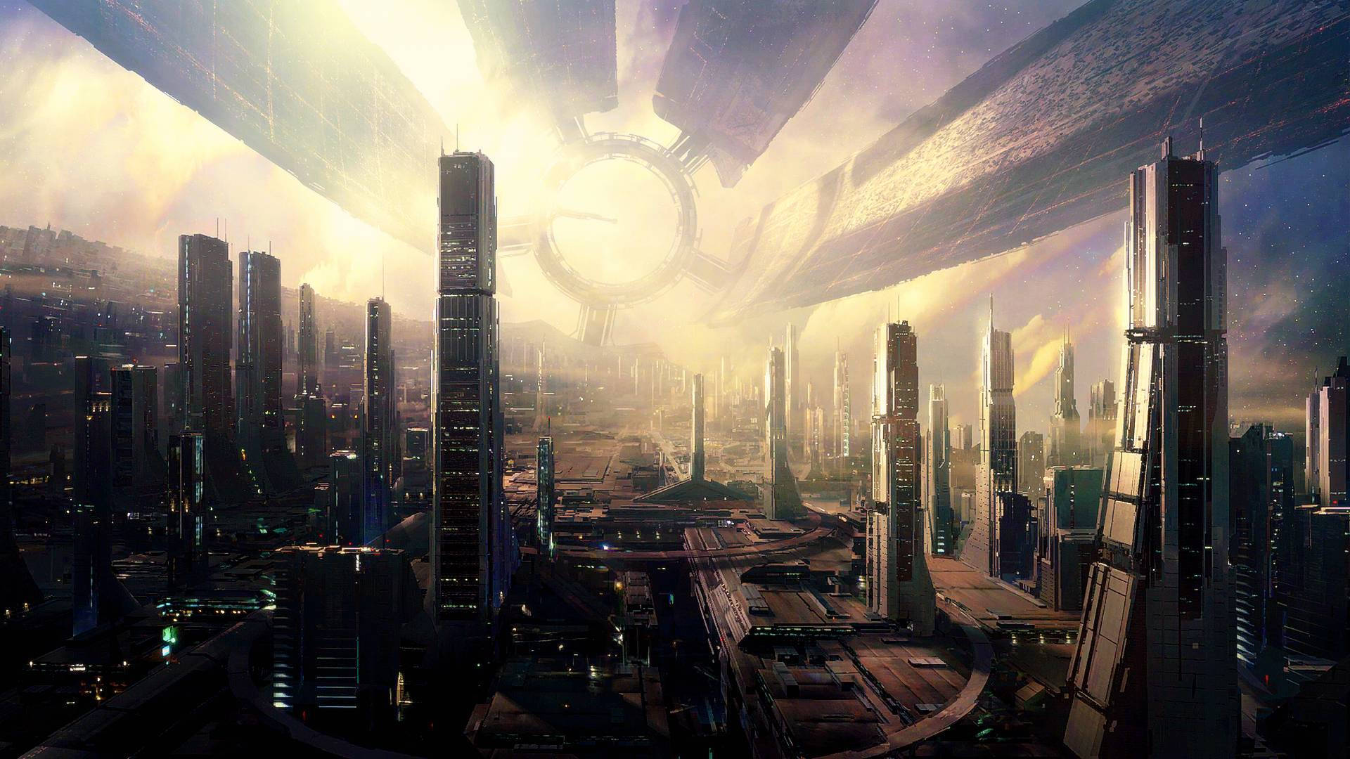 A Futuristic Desktop Interface With Bold Colorful Wallpaper