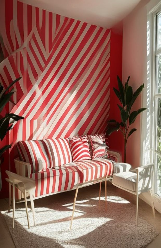 Red And White Striped Wallpaper