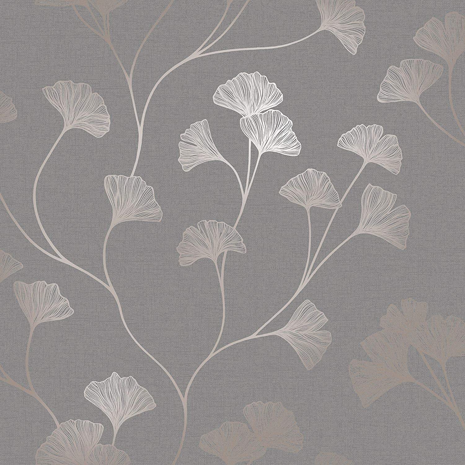 Holden Decor Glistening Gingko Dark Grey Rose Wallpaper