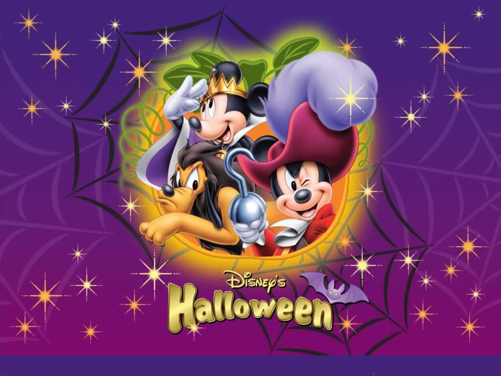 Mickey And Minnie Mouse Heading For Halloween Party Wallpaper