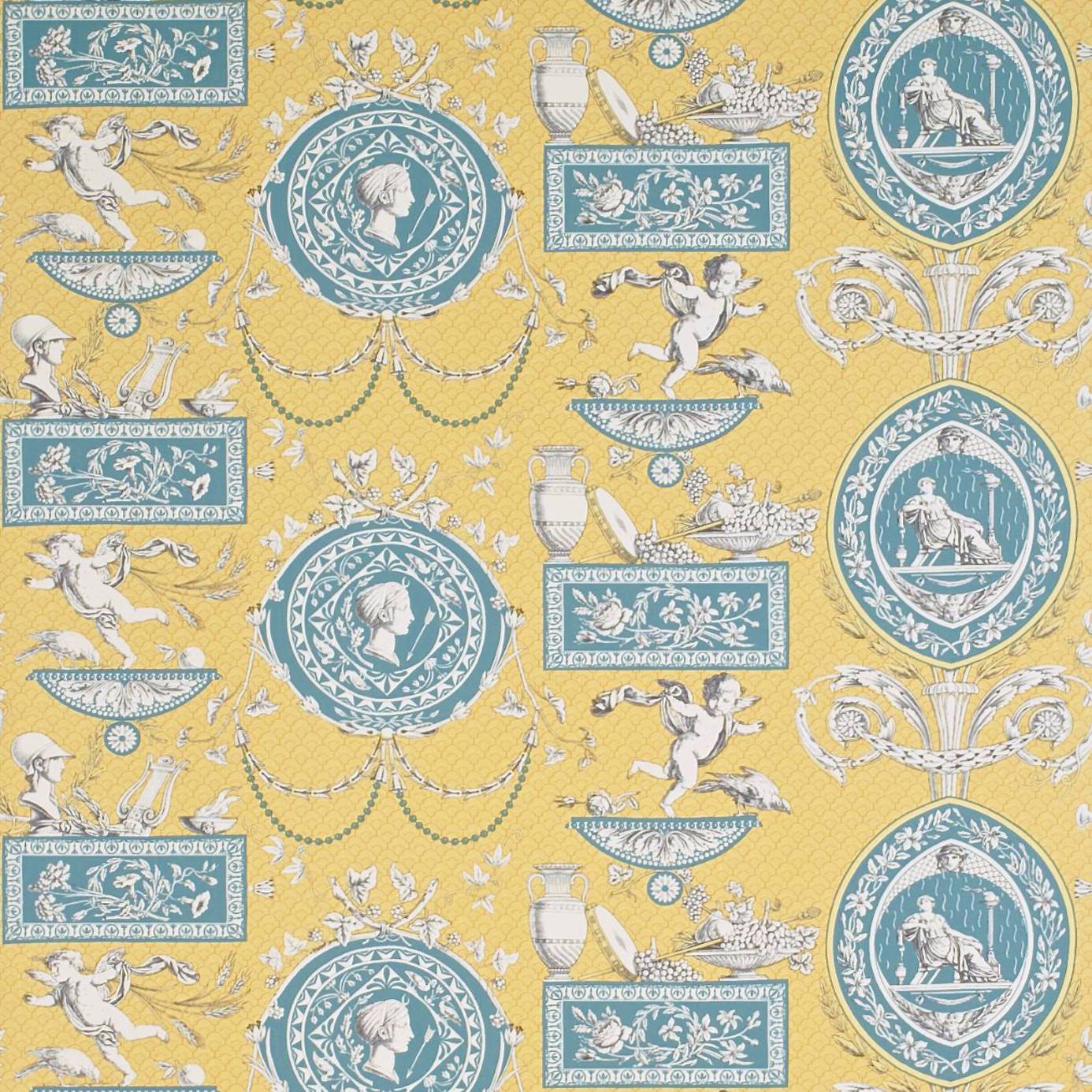 Blue And Yellow Toile Wallpaper