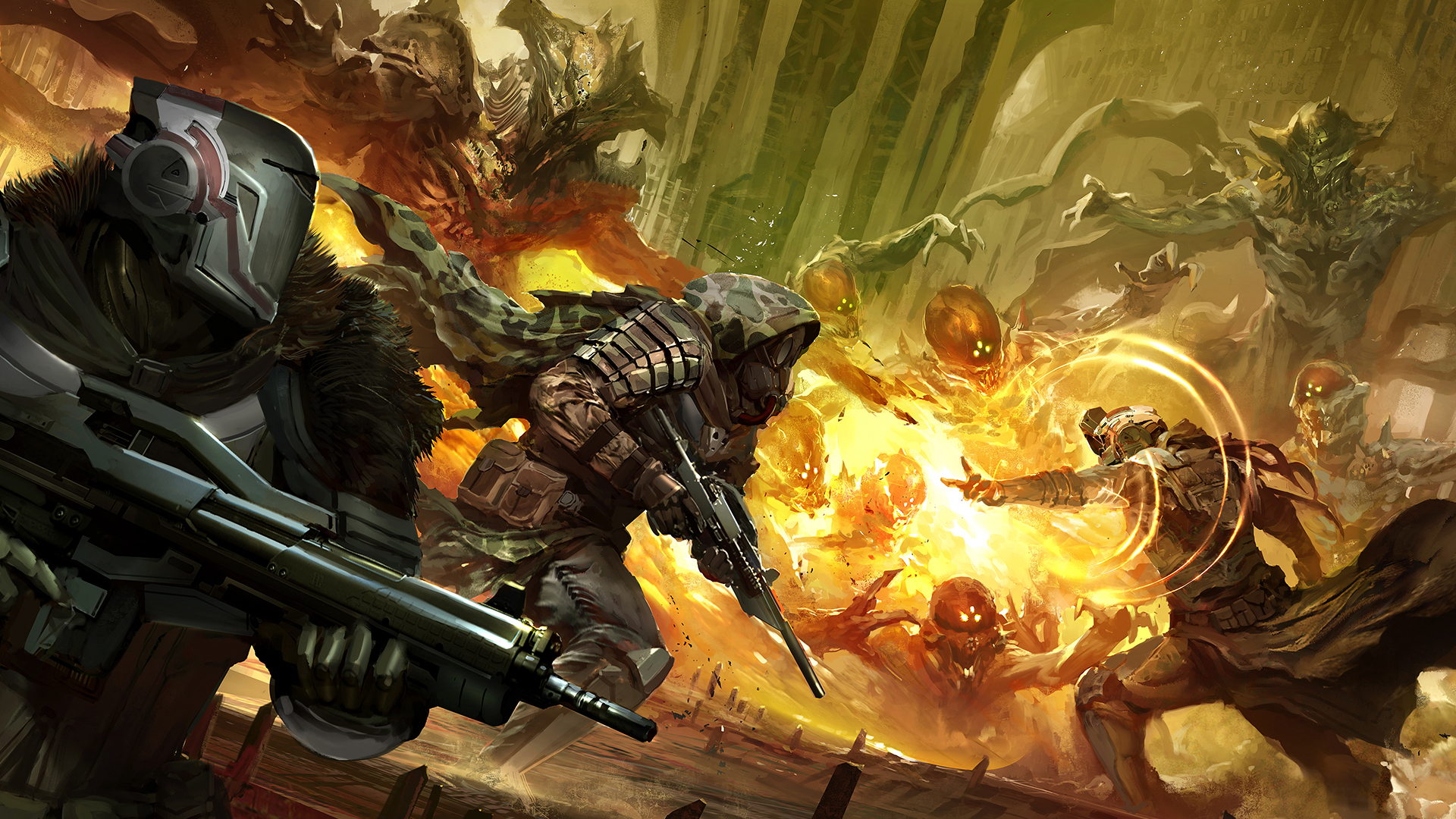 Fireteam Titan Hunter And Warlock Vs Aliens Destiny Sci Fi Game
