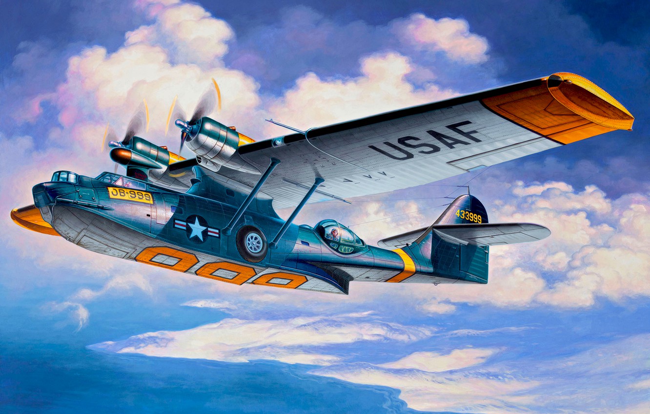 Wallpaper Art Airplane Painting Aviation Consolidadated Pby 5a
