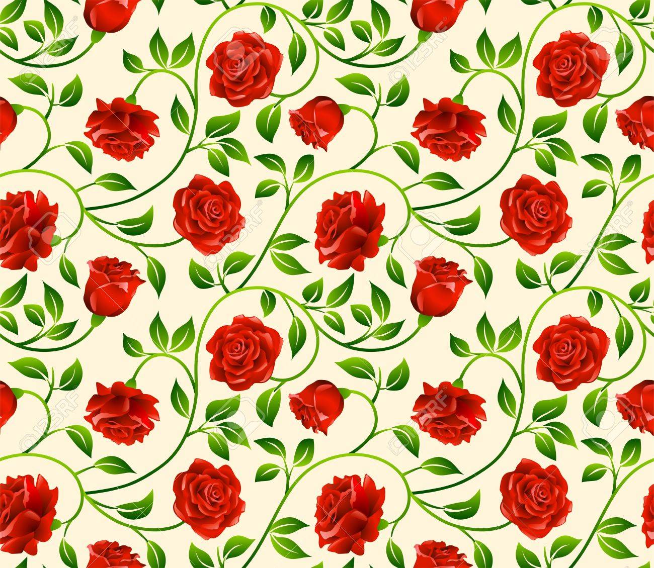 Roses Seamless Background Pattern For Continuous Replicate