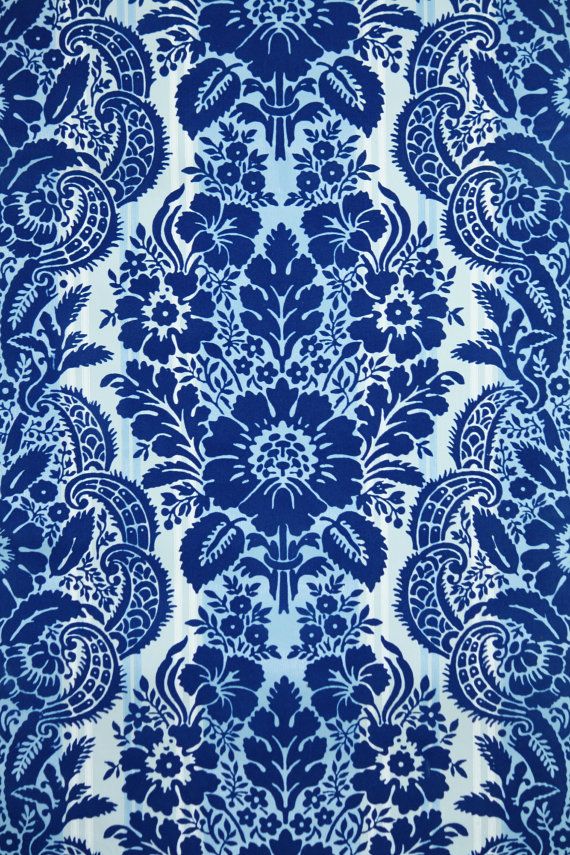 S Vintage Wallpaper Royal Blue Flocked By Kitschykoocollage