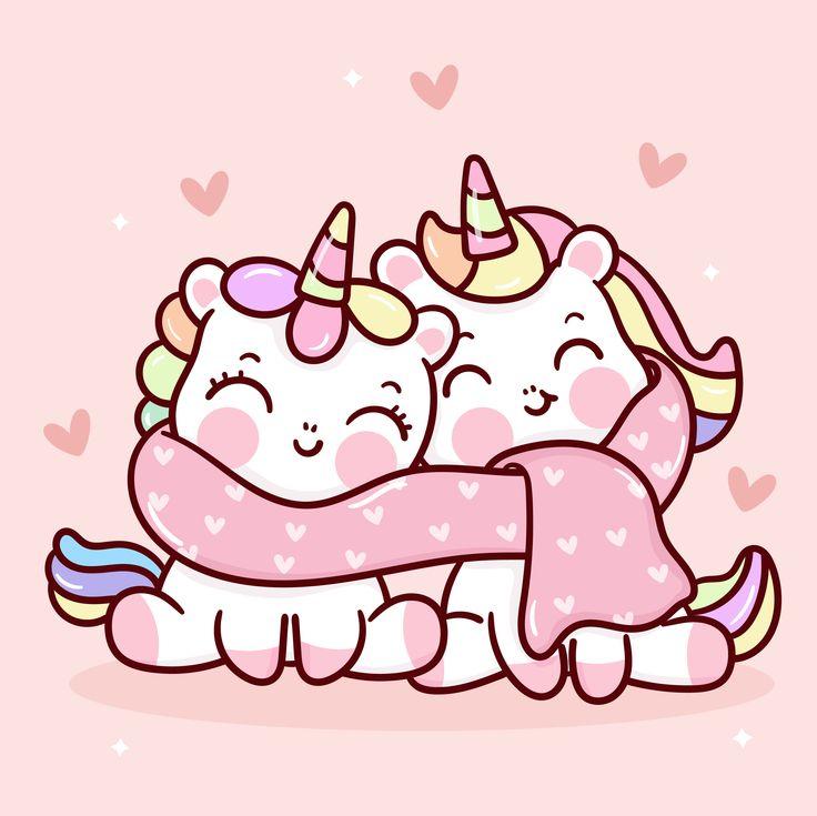 Premium Vector Cute Unicorns Cartoon Sweet Couple Kawaii