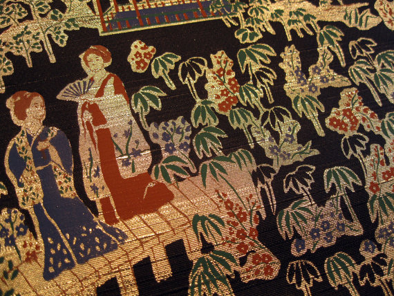 Vintage Asian Wallpaper Textured Vinylized Arts Crafts Drawer