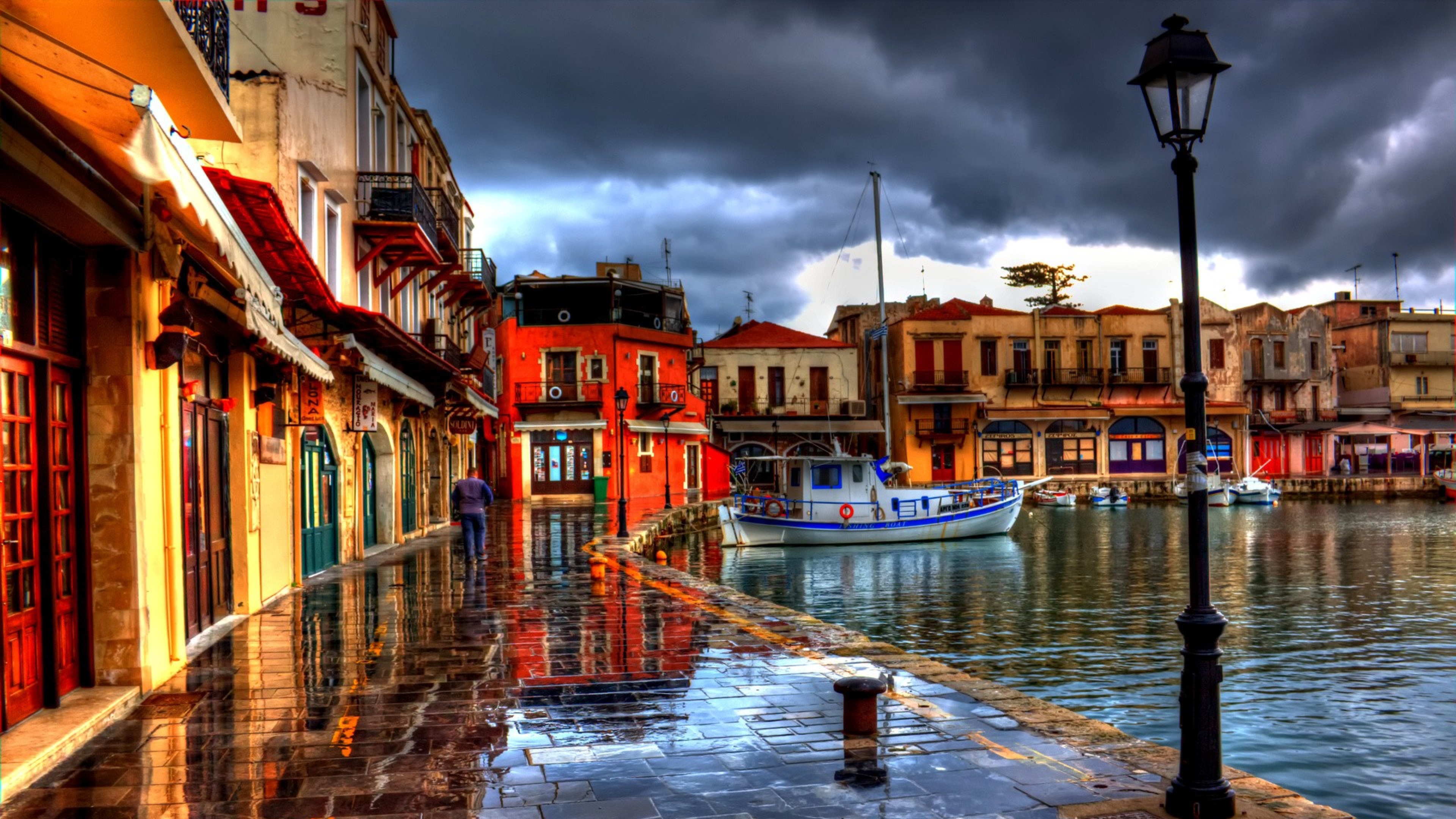 Wallpaper Rethymno Greece Night Beach Cafes Street Hdr