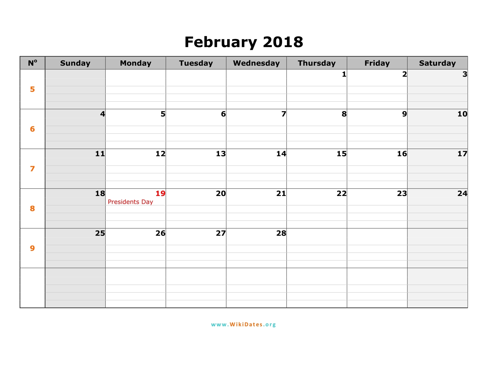 February Calendar With Holidays Printable