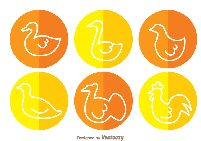 Fowl White Outline Circle Icons Vector Art Stock