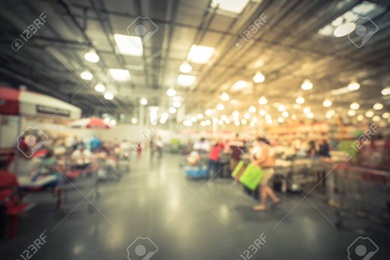 Blurry Background Busy Checkout Line At Wholesale Big Box Store