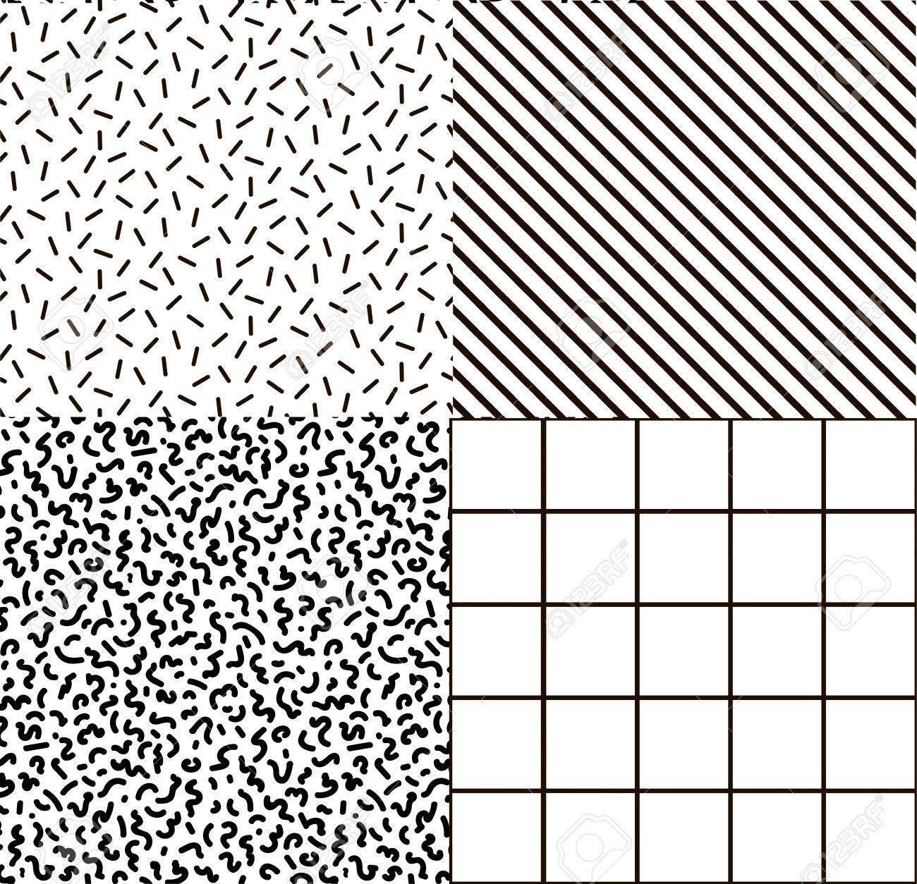 Black And White Set Memphis Fabric Postcards Background
