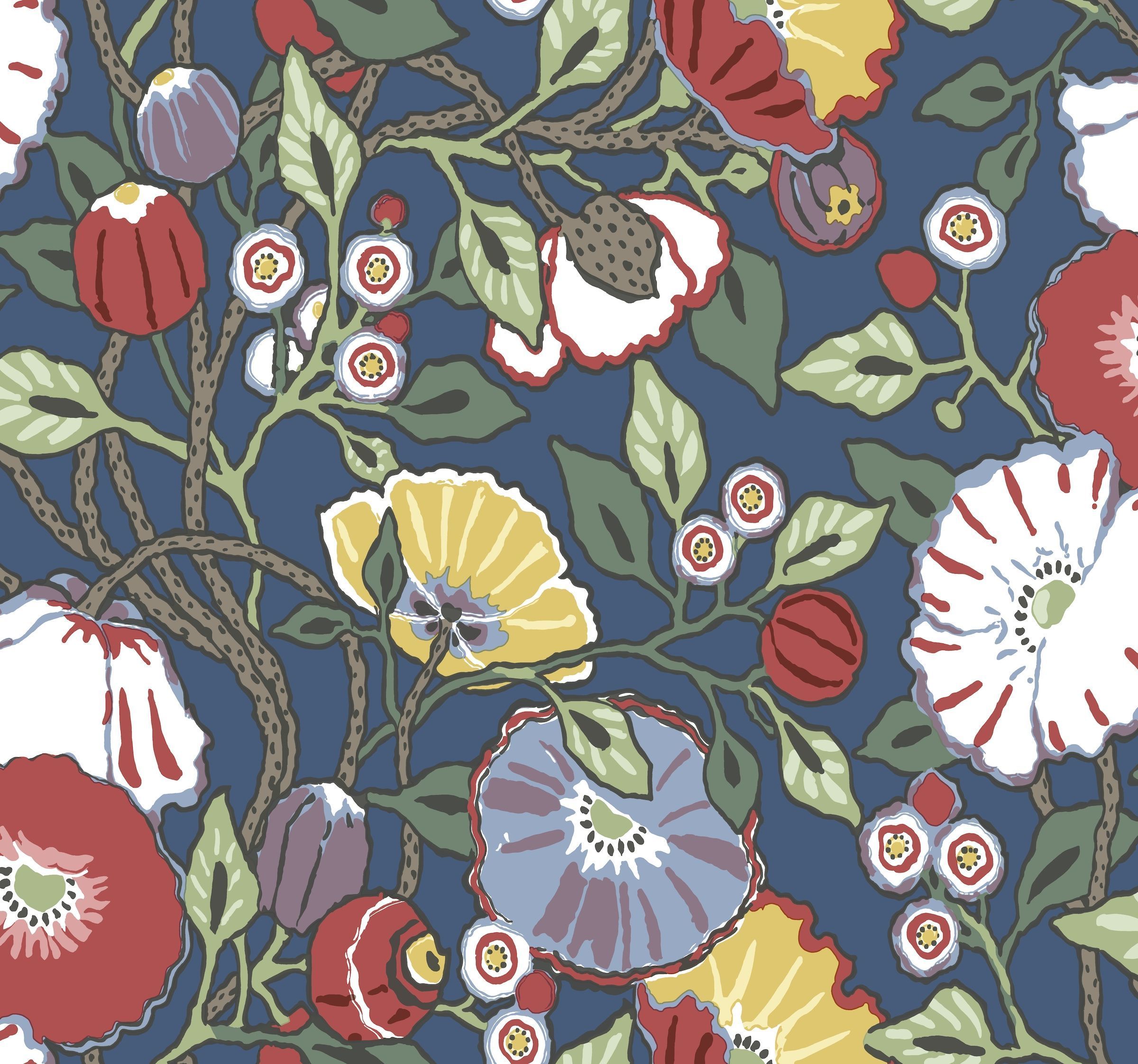 Navy Floral Wallpaper