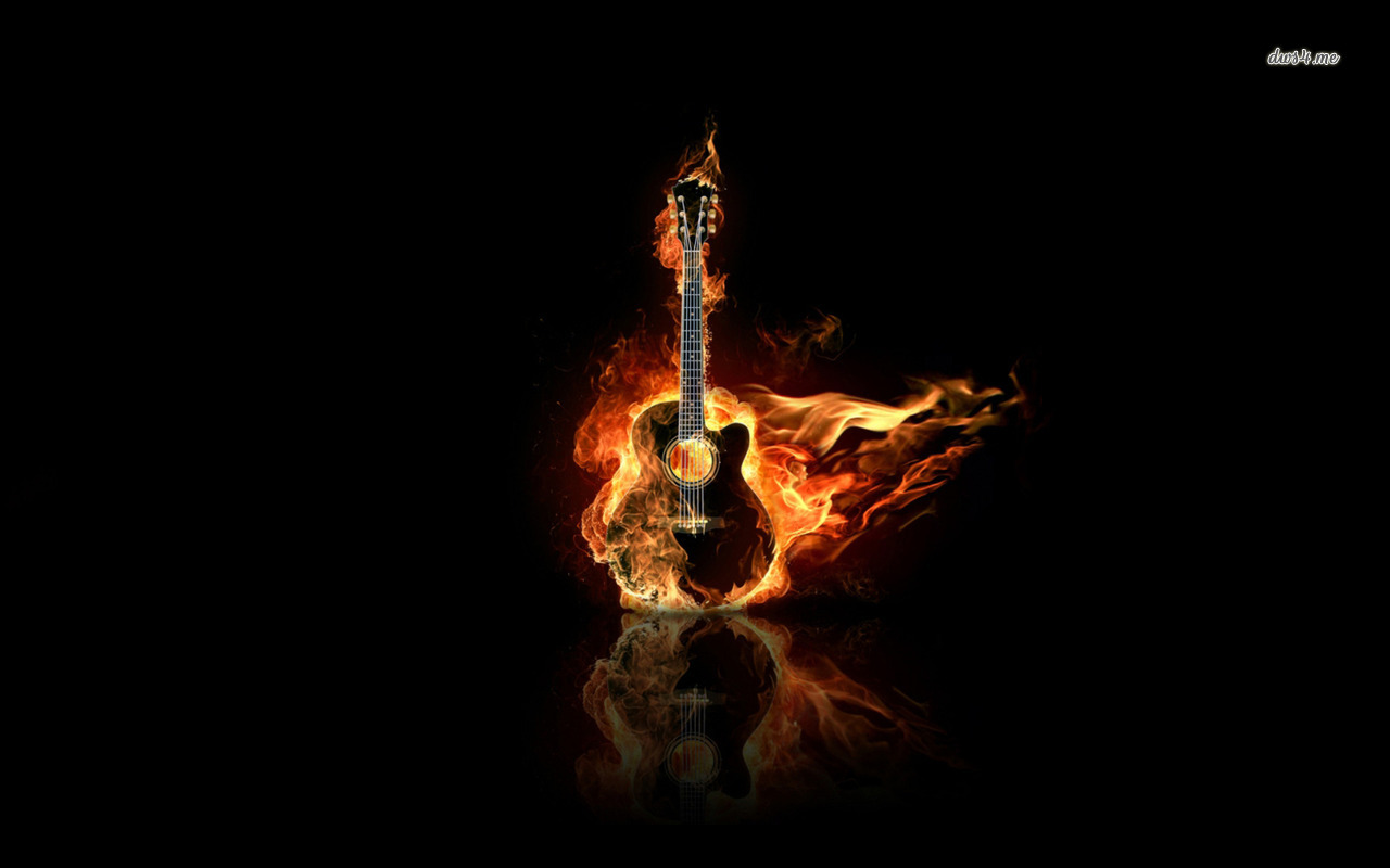 Flaming Guitar Wallpaper Music