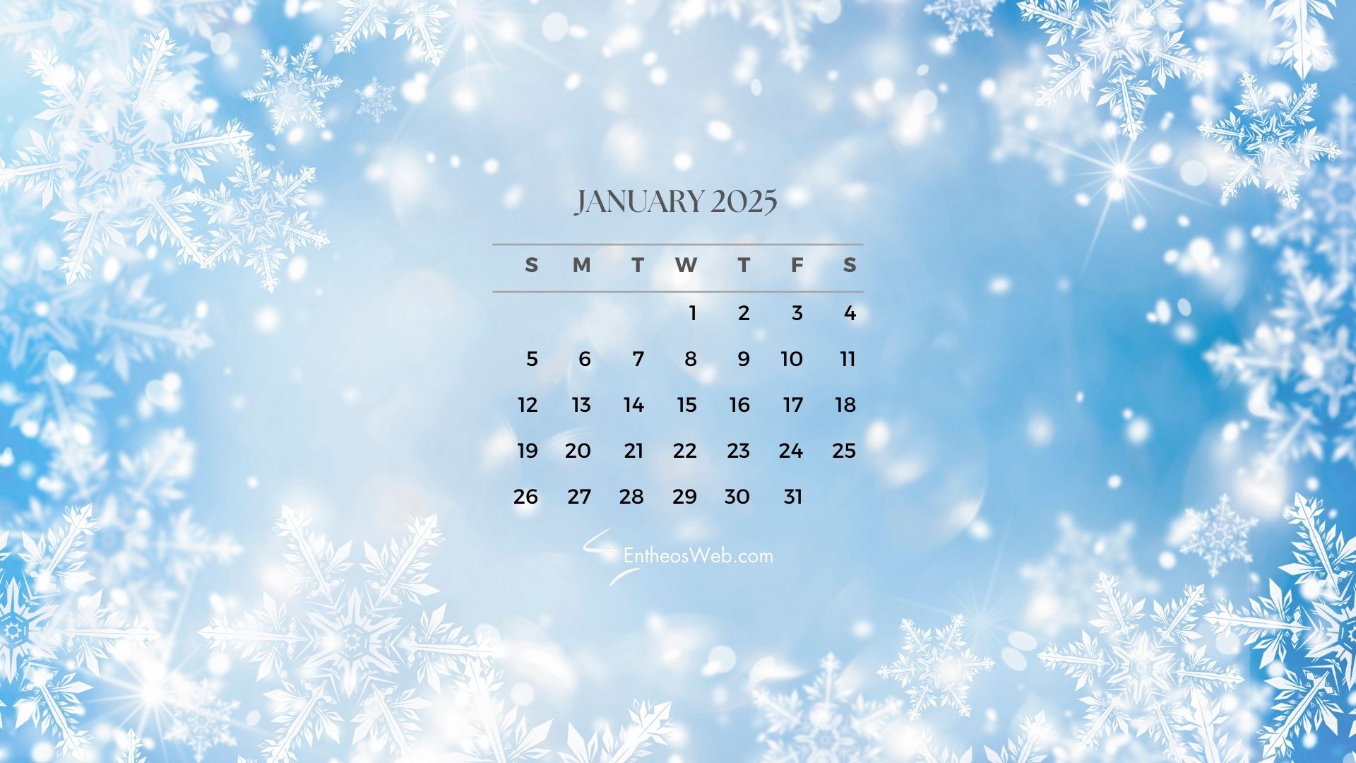 January 2025 calendar with snowflake background