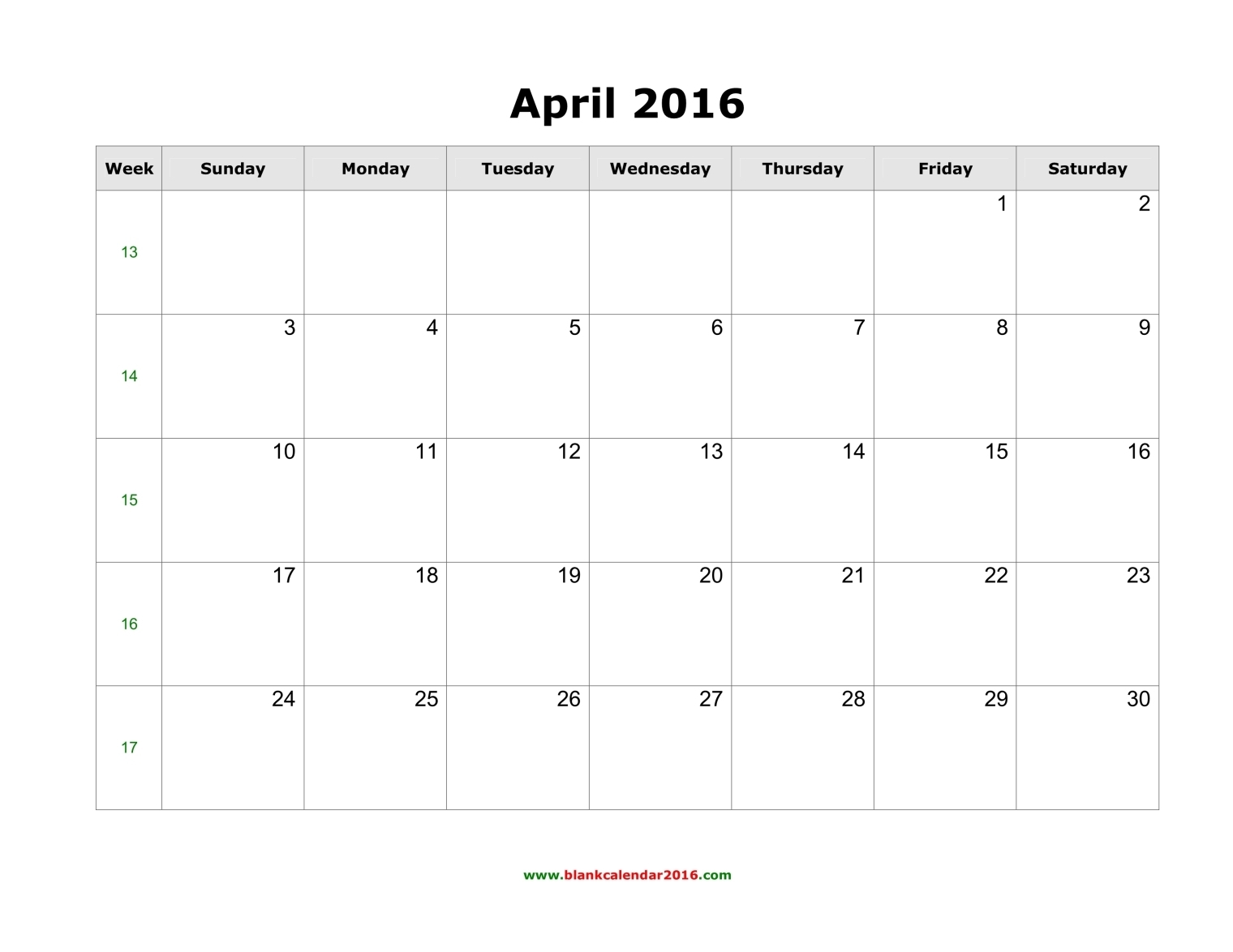 APRIL 2016 CALENDAR TEMPLATE PDF Free April Calendar