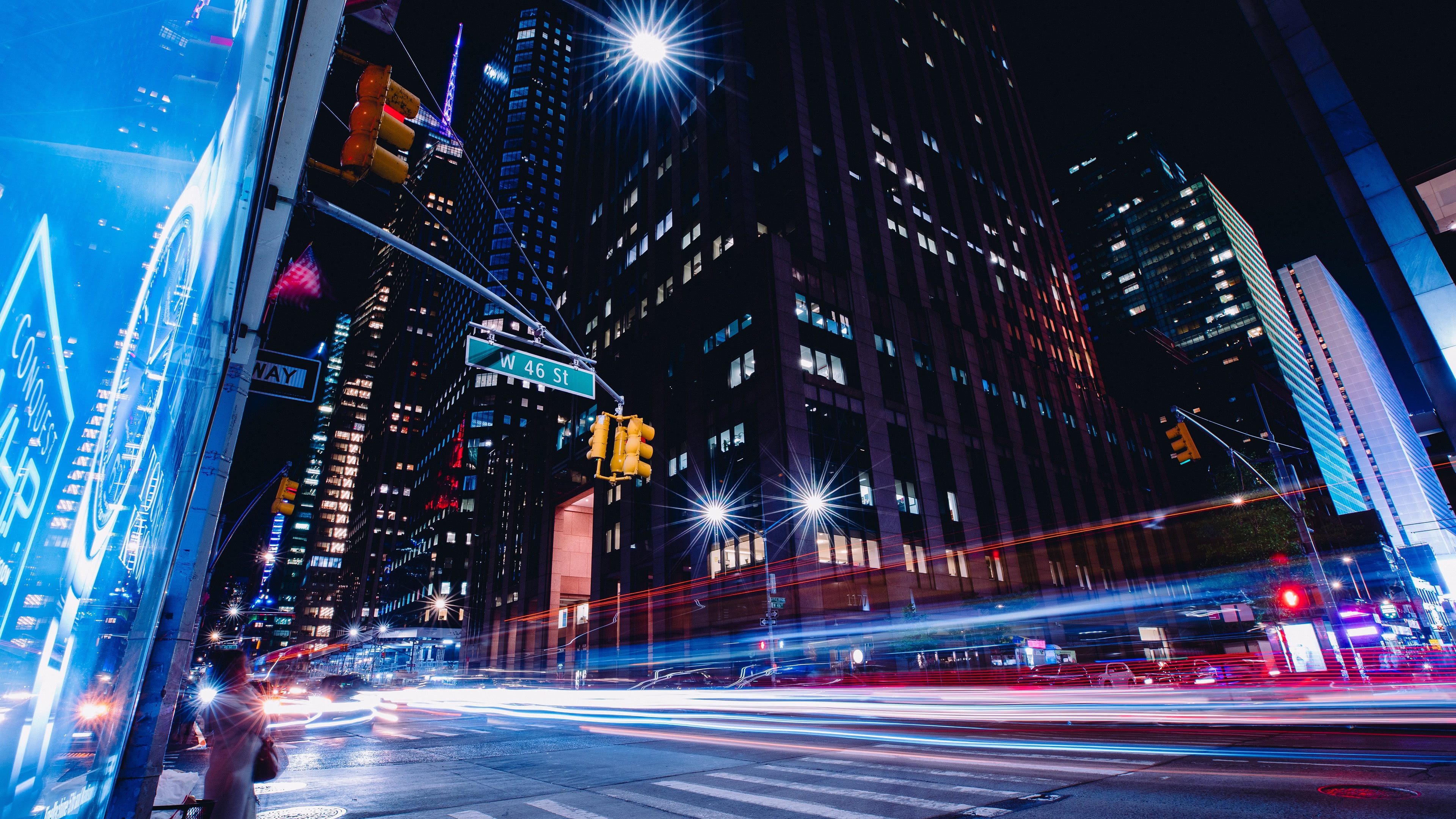 City Urban Modern Night Architecture Long Exposure 4k Wallpaper HD Photography