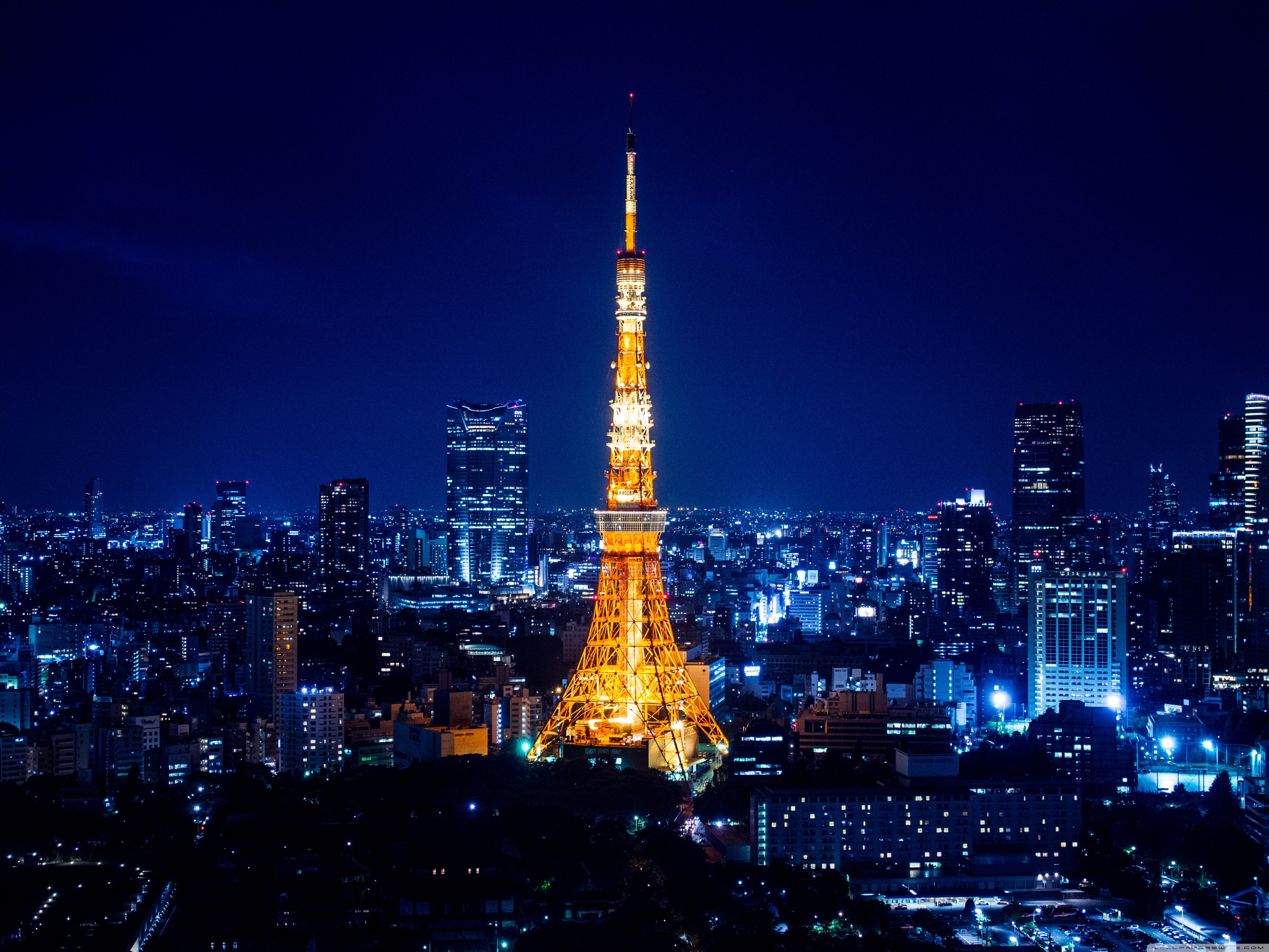 Night city Lights Tokyo tower Big town wallpapers and images 4096x3072