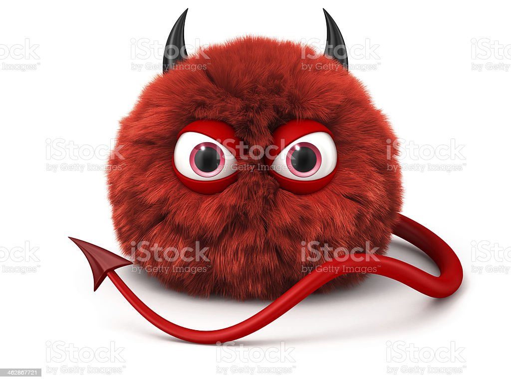 Furry Red Devil With Tail And Horns Isolated On White Stock Photo