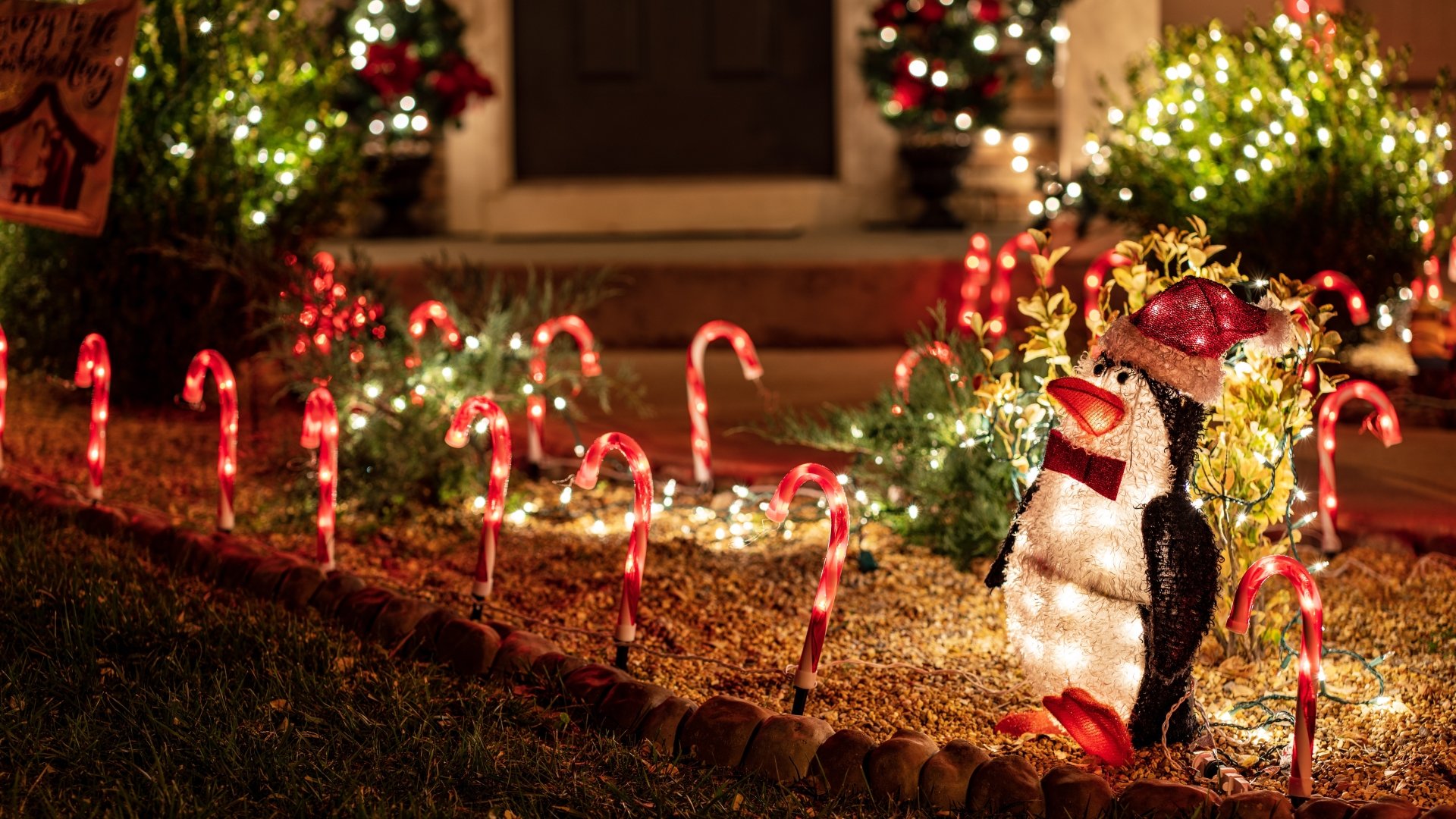 Christmas Ornaments Lights Penguin Holiday Wallpaper
