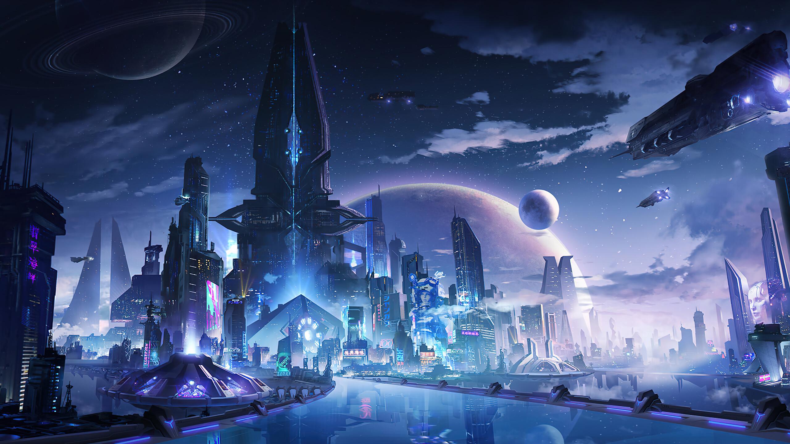 Sci Fi City Night Art 4k Phone iPhone Wallpaper 5970b